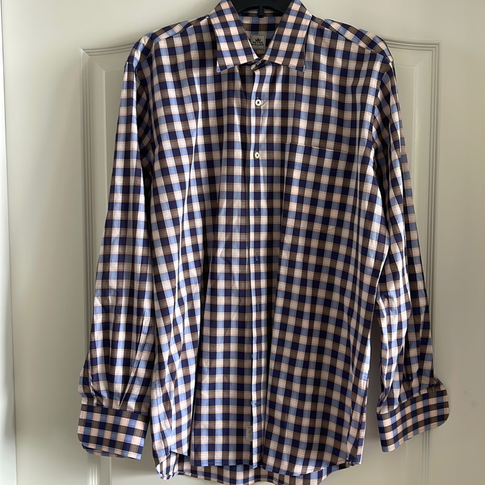 Peter Millar mens button up dress shirt SZ L 100% cotton make in Turkey.
